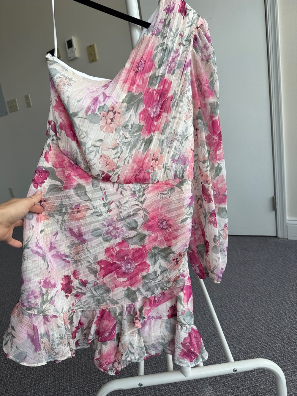 Express Pink Floral One-Shoulder Dress size small - Picture 2 of 8